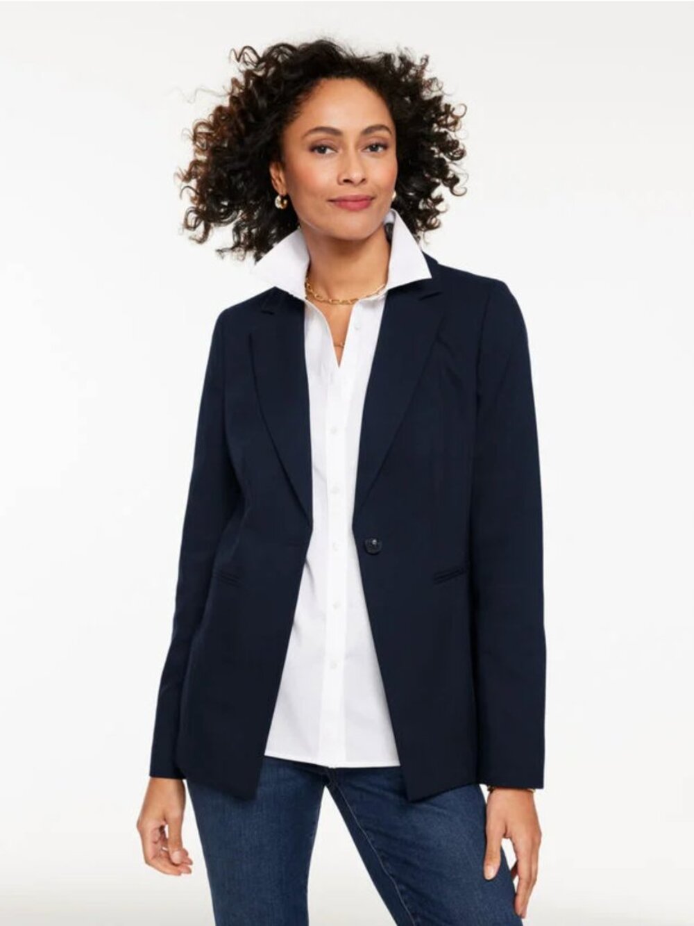 NWT Talbots Single Button Twill Blazer Navy Blue Sz 12